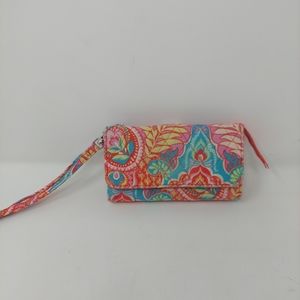 Vera Bradley Paisley In Paradise Trifold Wallet Wristlet Pink Blue Boho Hippie